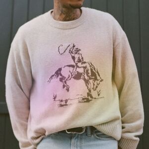 Abercrombie & Fitch Beige 1st Rodeo Cowboy Crewneck Sweater size M